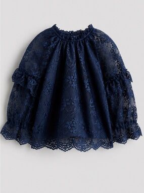 Navy Blue Lace Peasant Blouse